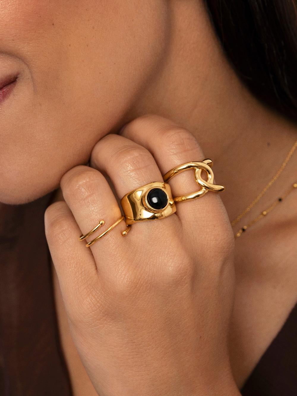 singularu Anillo My Onyx Baño Oro Ventas relámpago