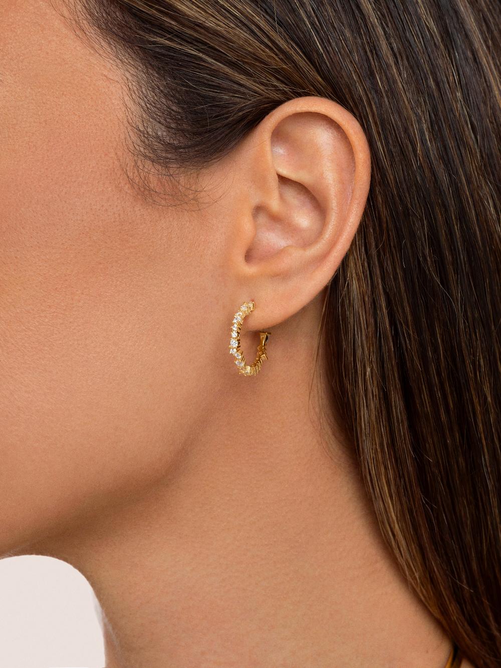 singularu Pendientes Aro Estellar White Plata Baño Oro Oferta exclusiva
