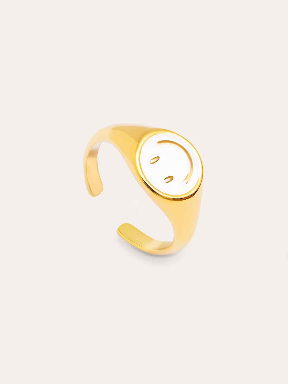 singularu Anillo Smiley White Enamel Baño Oro Ventas relámpago