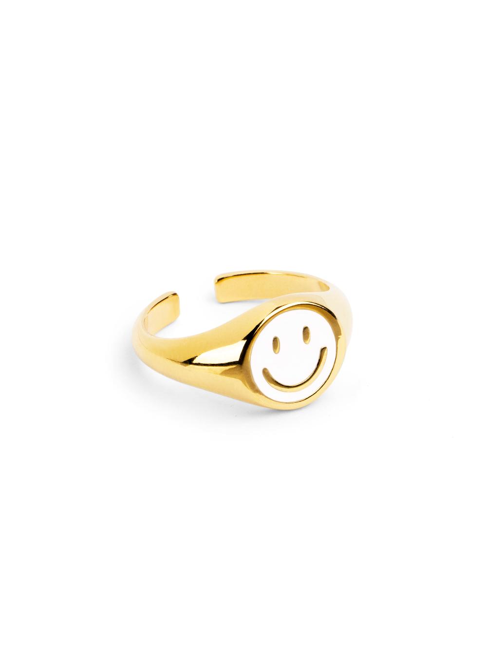 singularu Anillo Smiley White Enamel Baño Oro Ventas relámpago