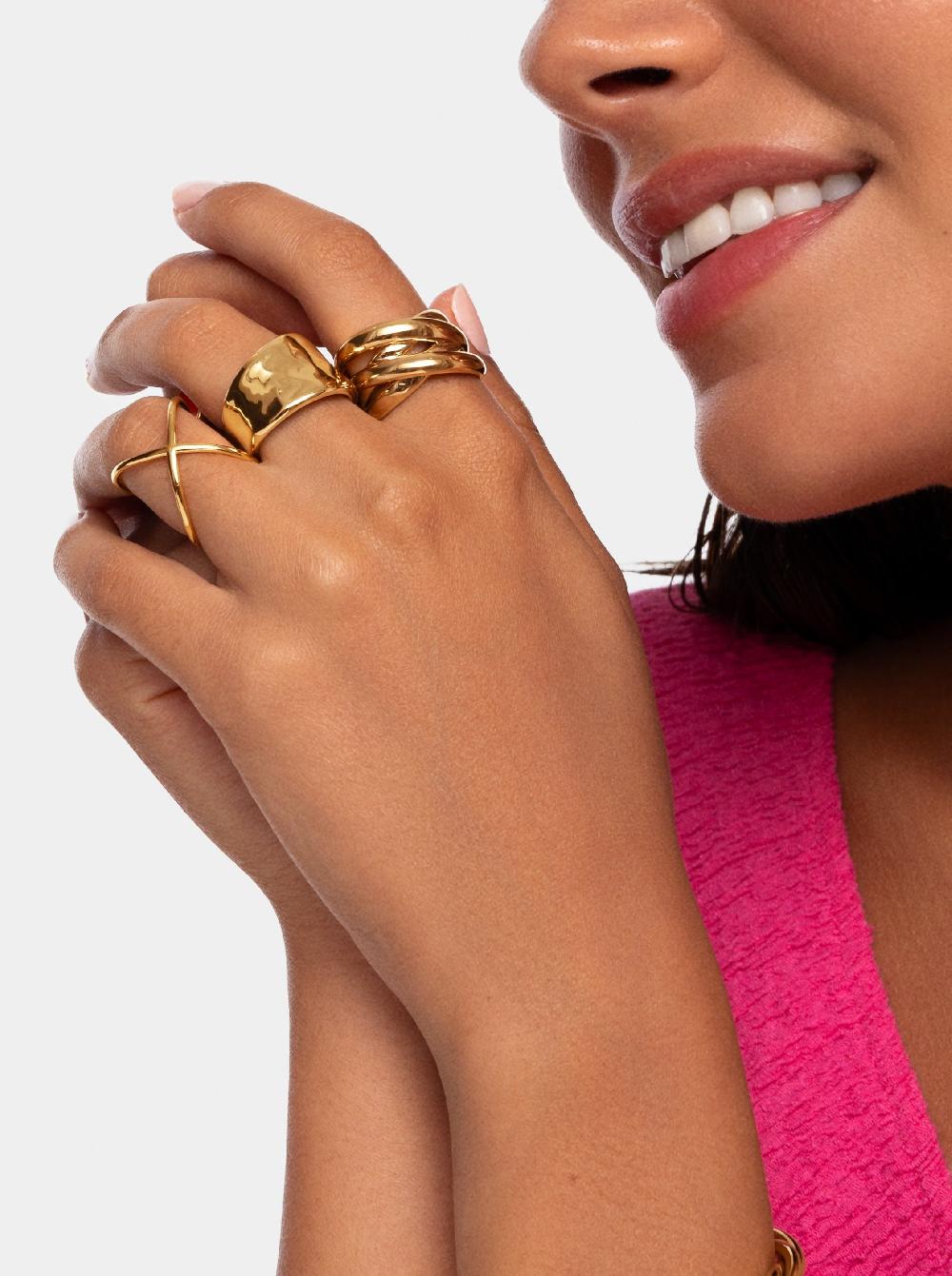 singularu Anillo Double Cross Baño Oro Última moda
