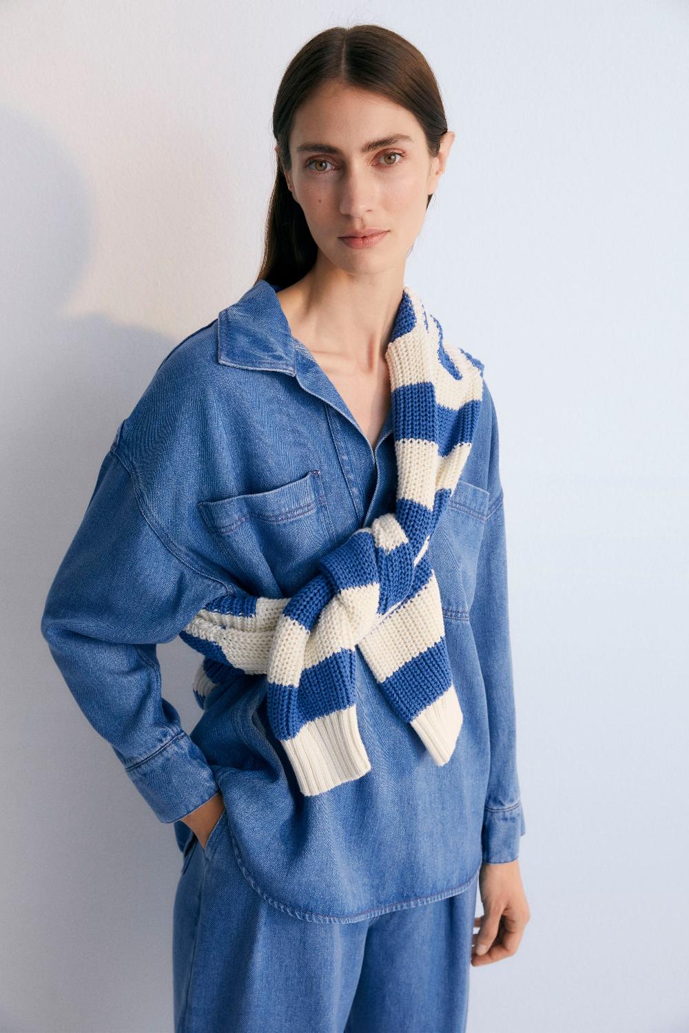 the new society Micenas Mujer camisa de mezclilla azul de mezclilla Venta caliente