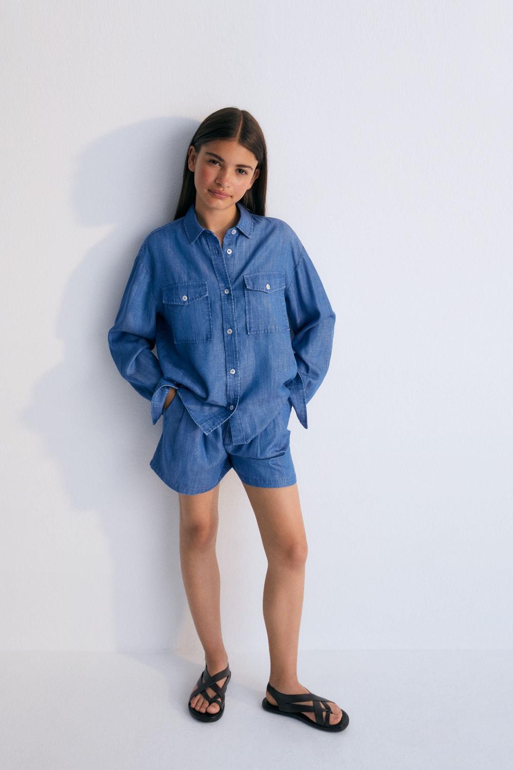 the new society Ofelia Teen Camisa Polvo Azul Liquidación