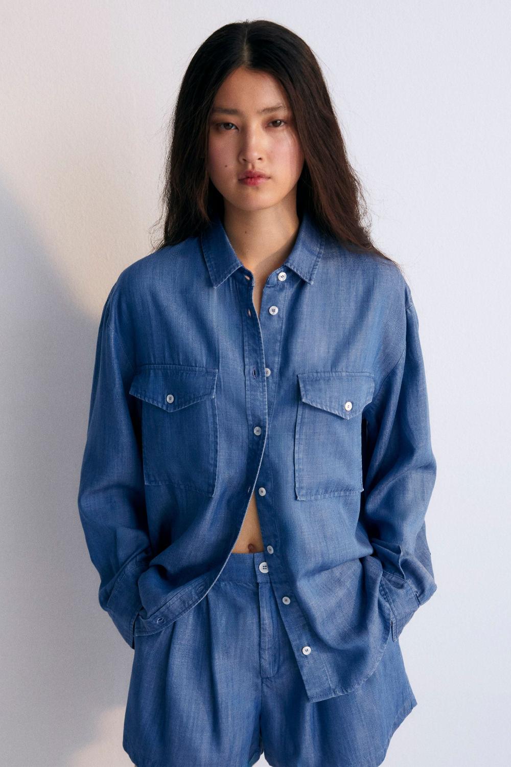 the new society Camisa de mujer de Ofelia en polvo azul