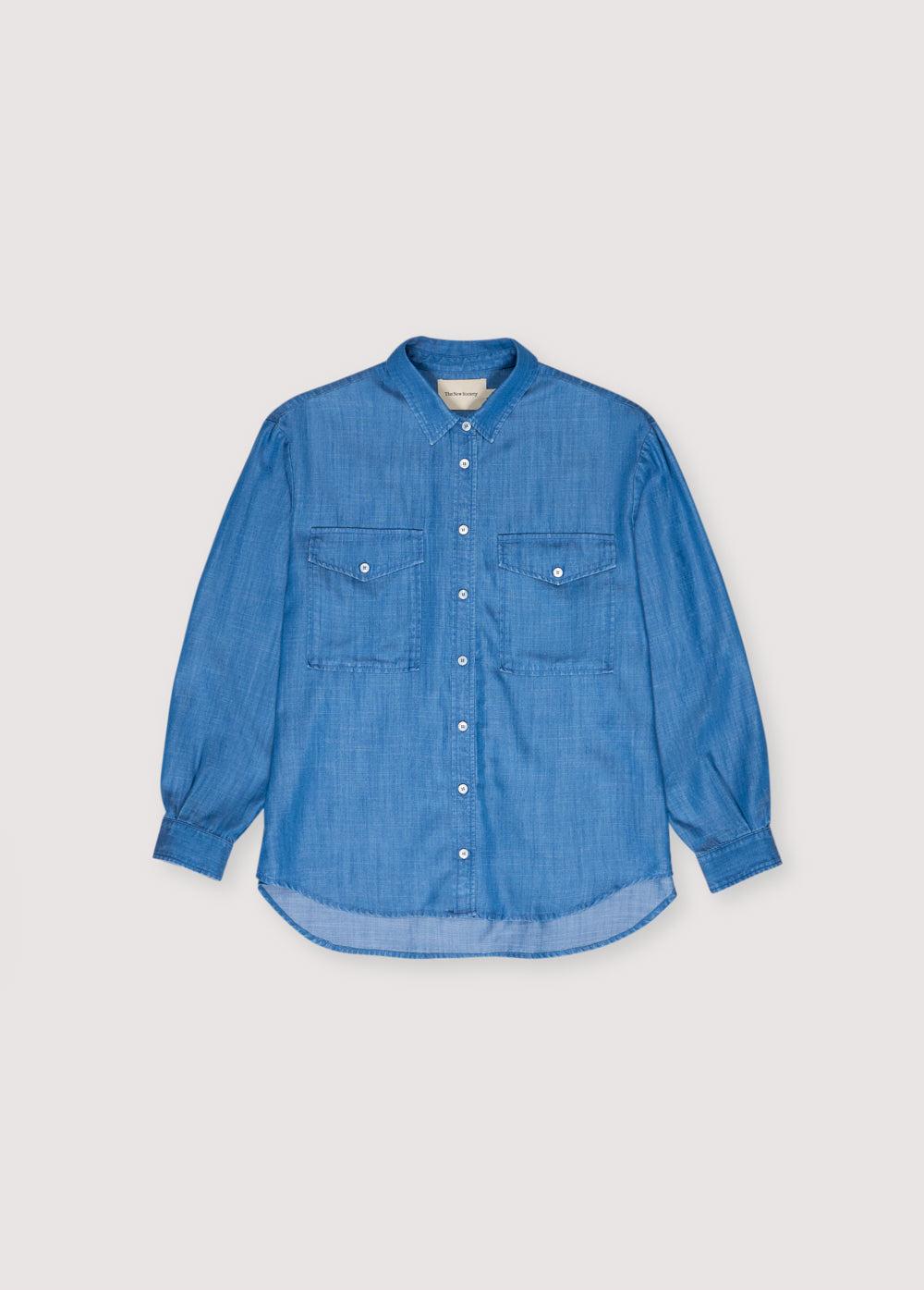 the new society Camisa de mujer de Ofelia en polvo azul Ventas relámpago