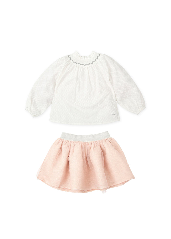 tiamia Conjunto falda y blusa blanco niña Ofertas de temporada