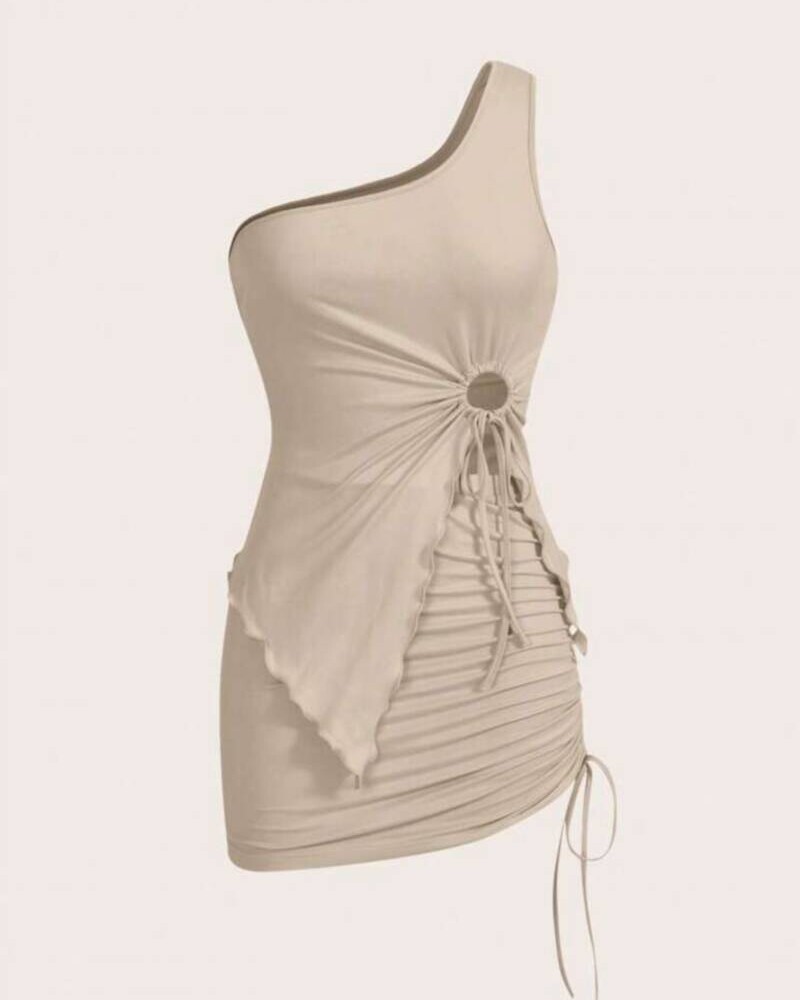 viceversa CONJUNTO TOP ASIMETRICO Y FALDA BEIGE Oferta especial de fábrica
