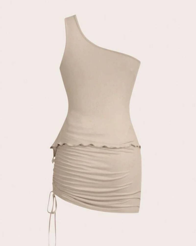 viceversa CONJUNTO TOP ASIMETRICO Y FALDA BEIGE Oferta especial de fábrica