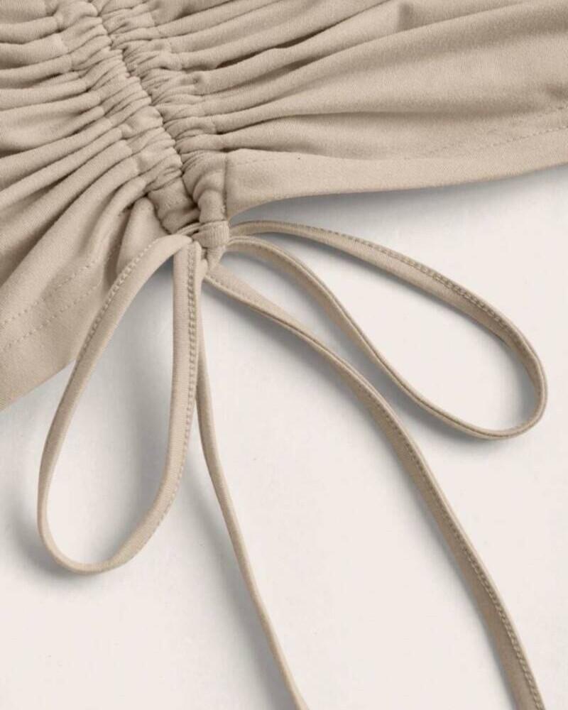 viceversa CONJUNTO TOP ASIMETRICO Y FALDA BEIGE Oferta especial de fábrica