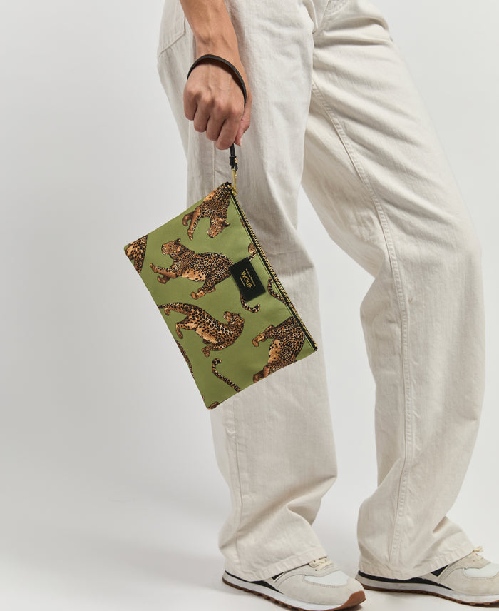 wouf Olive Leopard XL Pouch Bag Outlet