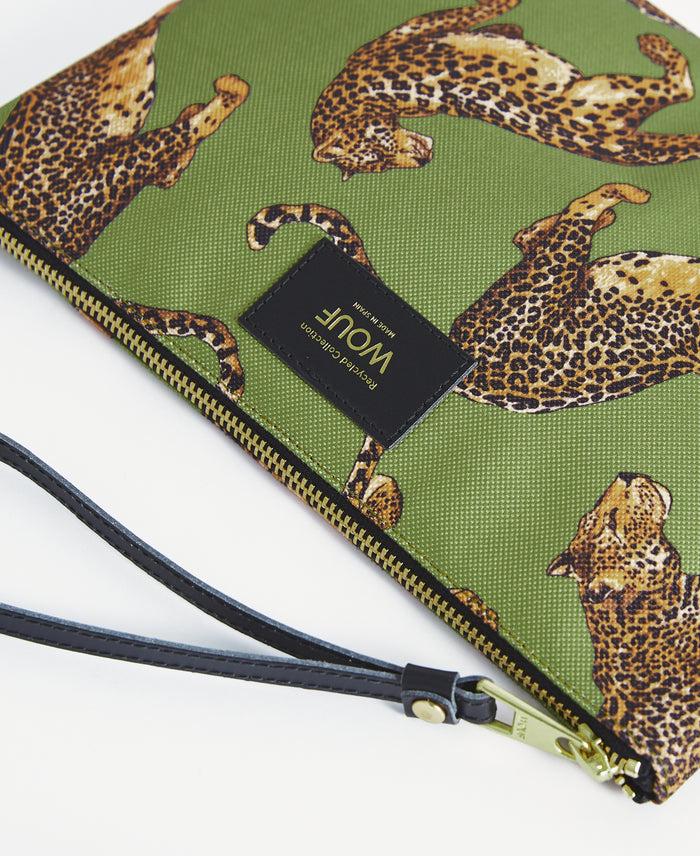 wouf Olive Leopard XL Pouch Bag Outlet