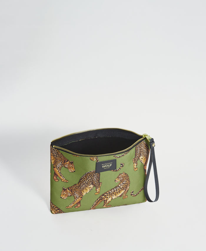 wouf Olive Leopard XL Pouch Bag Outlet