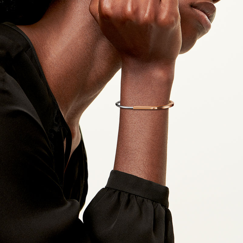 Tiffany & Co. Tiffany Lock Brazalete estrecho de oro rosa y blanco Precio ultrabajo