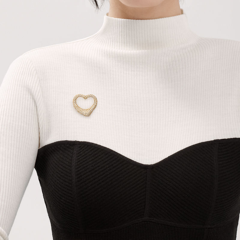 Tiffany & Co. Elsa Peretti® Broche Open Heart de oro amarillo con diamantes en pavé Mejor oferta