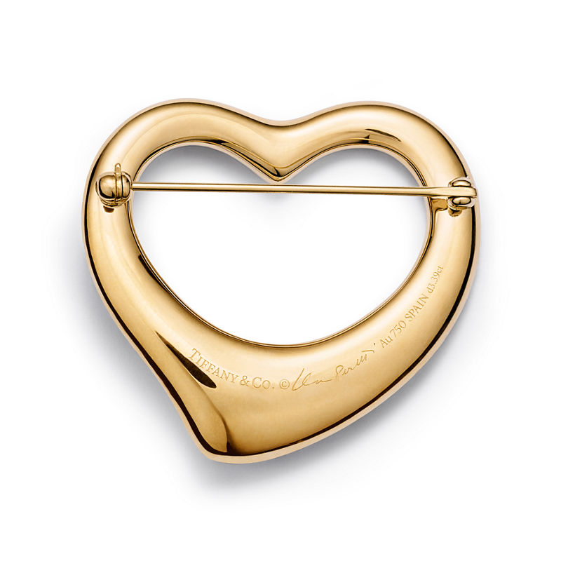 Tiffany & Co. Elsa Peretti® Broche Open Heart de oro amarillo con diamantes en pavé Mejor oferta