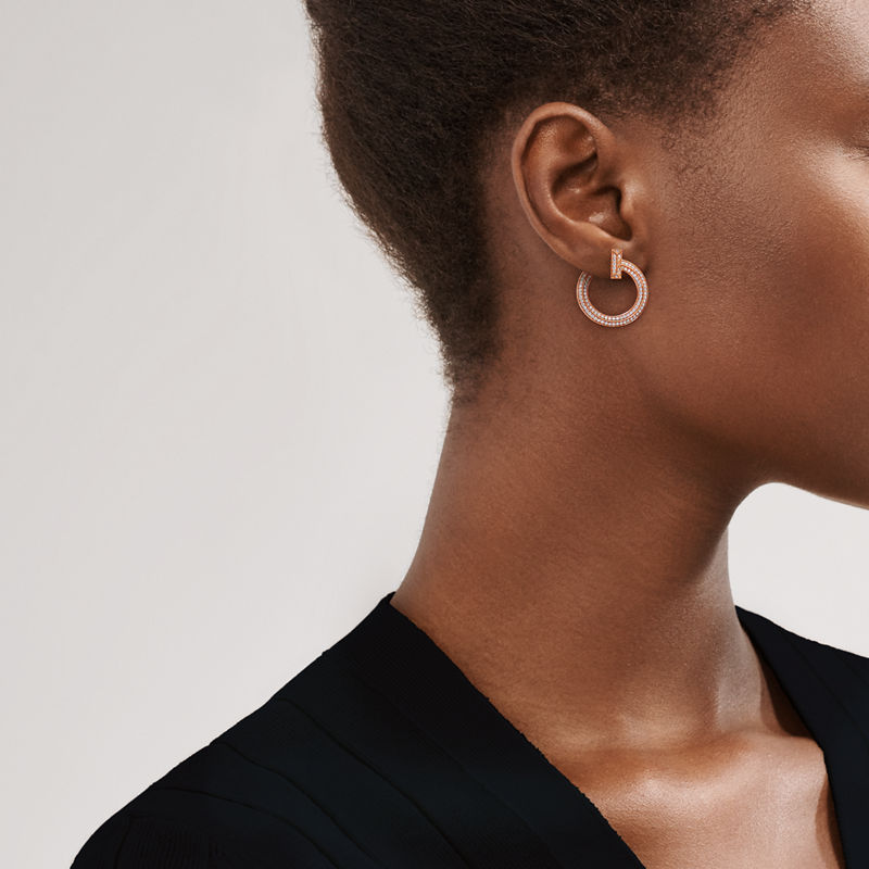 Tiffany & Co. Tiffany T T1 Pendientes de aro abiertos de oro rosa con diamantes Envío internacional gratuito