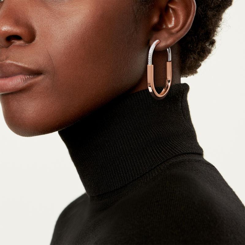 Tiffany & Co. Tiffany Lock Pendientes en oro rosa y blanco con diamantes extragrandes Ofertas de temporada