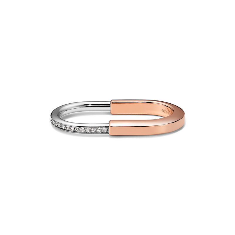 Tiffany & Co. Tiffany Lock Anillo para dos dedos de oro rosa y blanco con diamantes Venta caliente