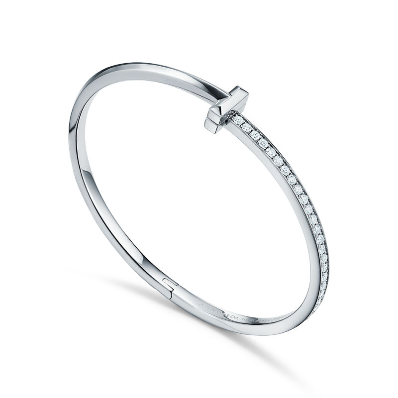 Tiffany & Co. Tiffany T T1 Brazalete articulado estrecho de diamantes de oro blanco Envío internacional gratuito