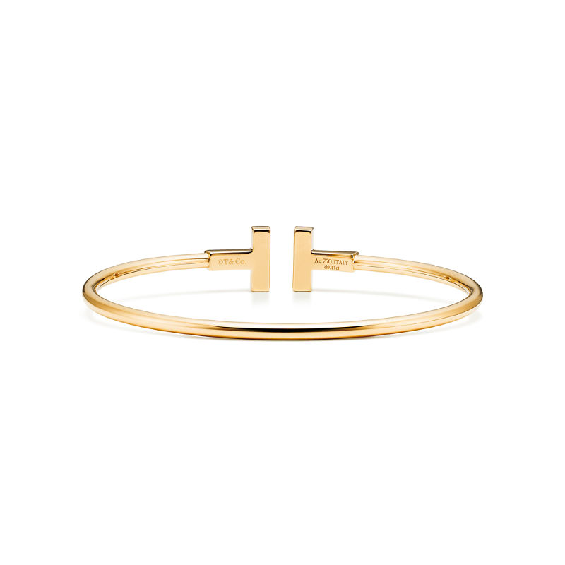 Tiffany & Co. Tiffany T Pulsera Wire de oro amarillo con nácar y diamantes Tienda de fábrica