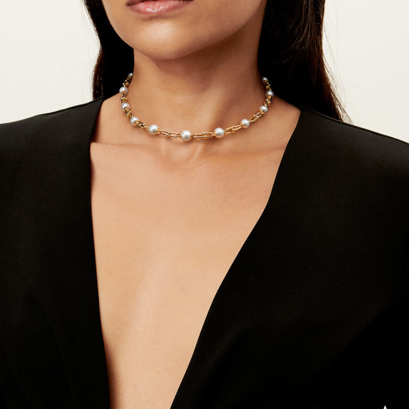 Tiffany & Co. Tiffany HardWear Collar de eslabones escalonados en oro amarillo con perlas de agua dulce Outlet