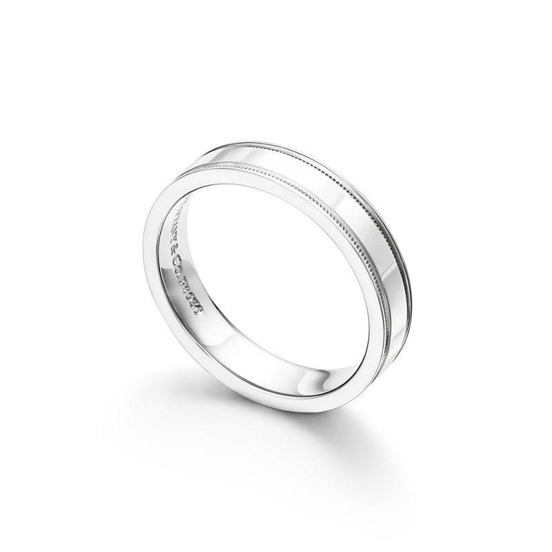 Tiffany & Co. Tiffany Together Alianza de doble milgrain en platino 4 mm de ancho Superdescuento