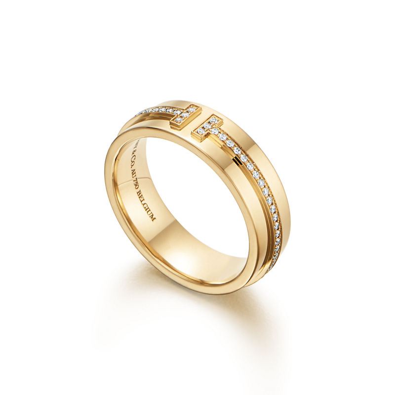 Tiffany & Co. Tiffany T Anillo de diamantes ancho de oro amarillo Envío internacional gratuito