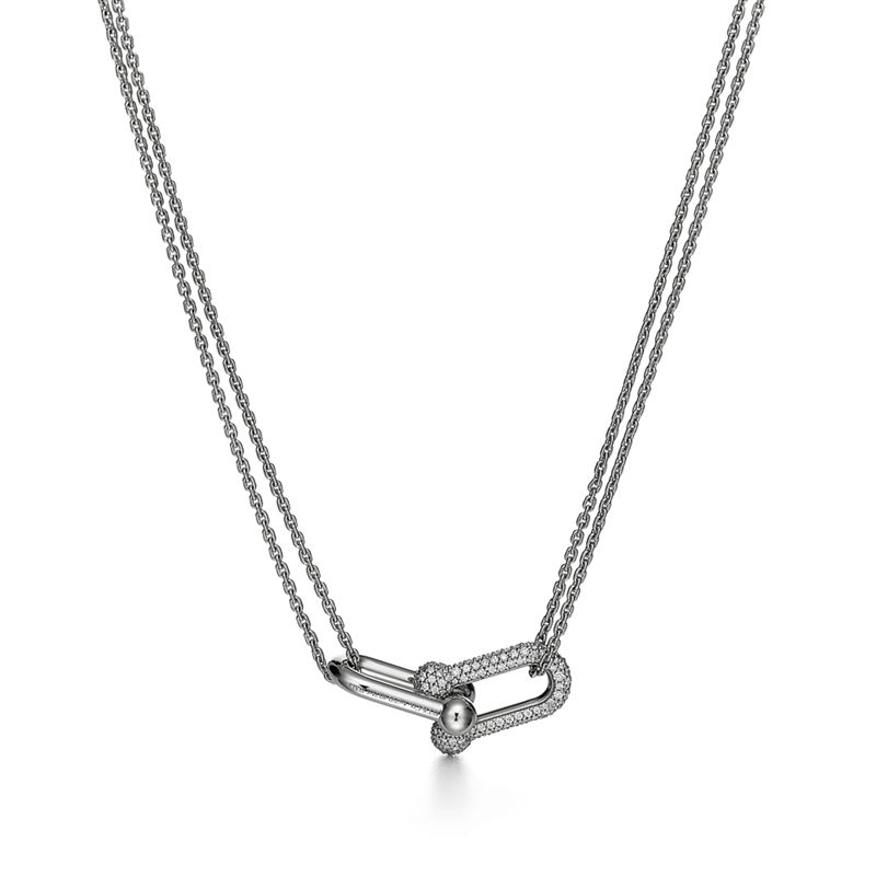 Tiffany & Co. Tiffany HardWear Colgante de eslabones dobles grandes de oro blanco con diamantes en pavé Última moda