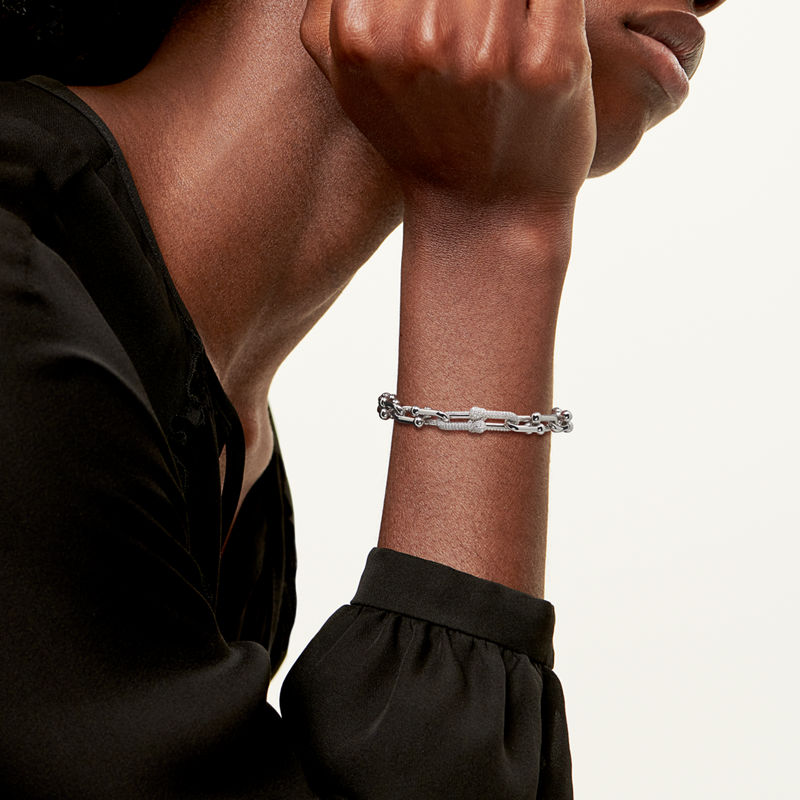 Tiffany & Co. Tiffany HardWear Pulsera de eslabones medianos de oro blanco con diamantes Descuento por venta flash