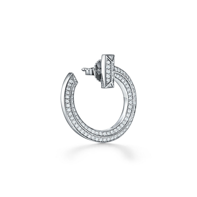 Tiffany & Co. Tiffany T T1 Pendientes de aro abiertos de oro blanco con diamantes Precio ultrabajo