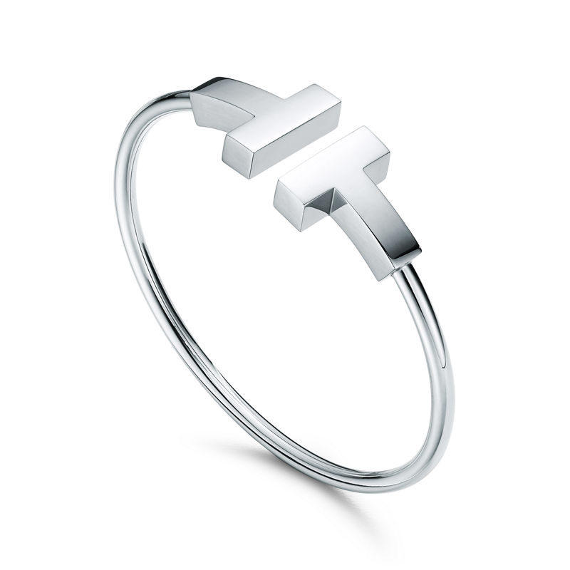 Tiffany & Co. Tiffany T Pulsera Wire ancha de oro blanco Ofertas