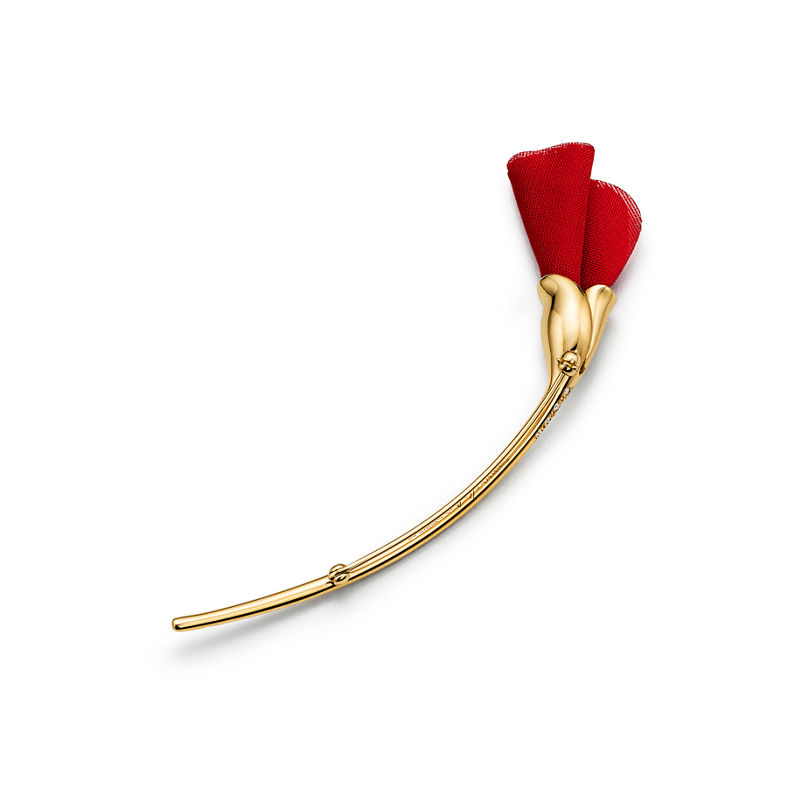 Tiffany & Co. Elsa Peretti® Broche Amapola de oro amarillo con seda de color rojo Ofertas