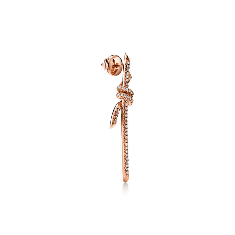 Tiffany & Co. Tiffany Knot Pendientes largos de oro rosa con diamantes Rebajas top