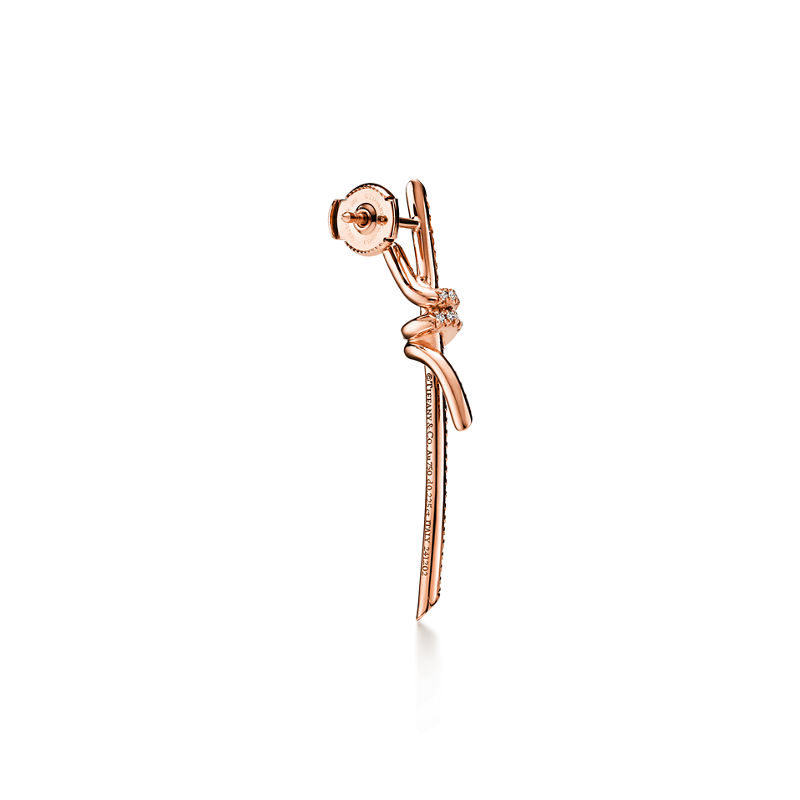 Tiffany & Co. Tiffany Knot Pendientes largos de oro rosa con diamantes Rebajas top