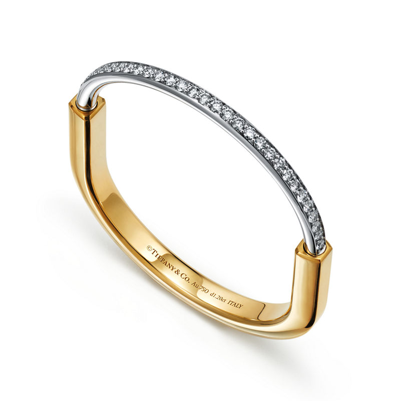 Tiffany & Co. Tiffany Lock Brazalete en oro amarillo y blanco con medio pavé de diamantes Precio de fábrica