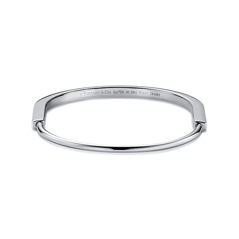 Tiffany & Co. Tiffany Lock Brazalete estrecho de oro blanco con medio pavé de diamantes Promoción por tiempo limitado