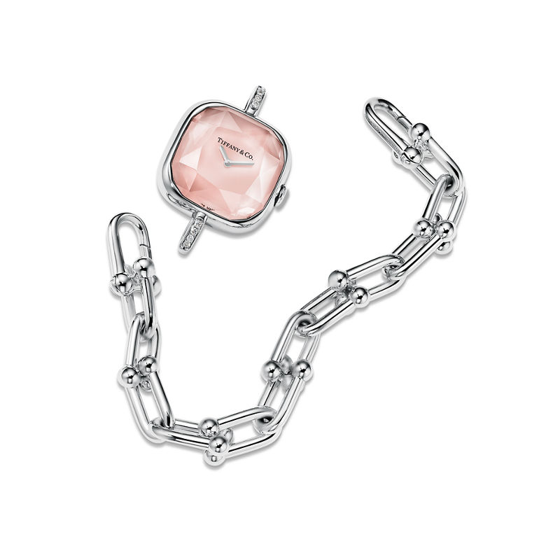 Tiffany & Co. Tiffany HardWear Reloj de plata de ley y diamantes con nácar rosa Rebajas
