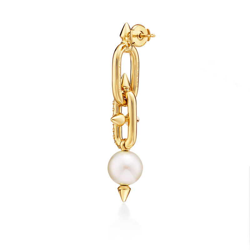 Tiffany & Co. Tiffany Titan by Pharrell Williams Pendientes de perlas de oro amarillo con diamantes Venta caliente