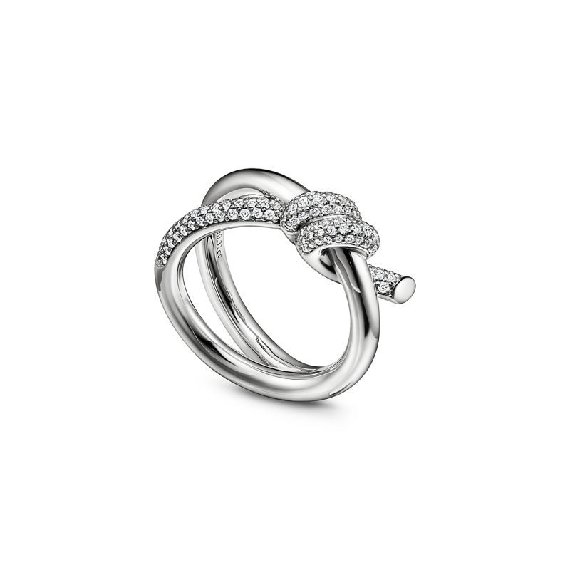 Tiffany & Co. Tiffany Knot Anillo de dos vueltas en oro blanco con diamantes Outlet online