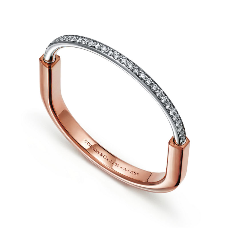 Tiffany & Co. Tiffany Lock Brazalete en oro rosa y blanco con medio pavé de diamantes Precio ultrabajo