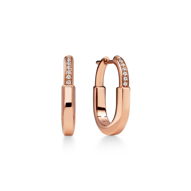 Tiffany & Co. Tiffany Lock Pendientes pequeños de oro rosa con diamantes
