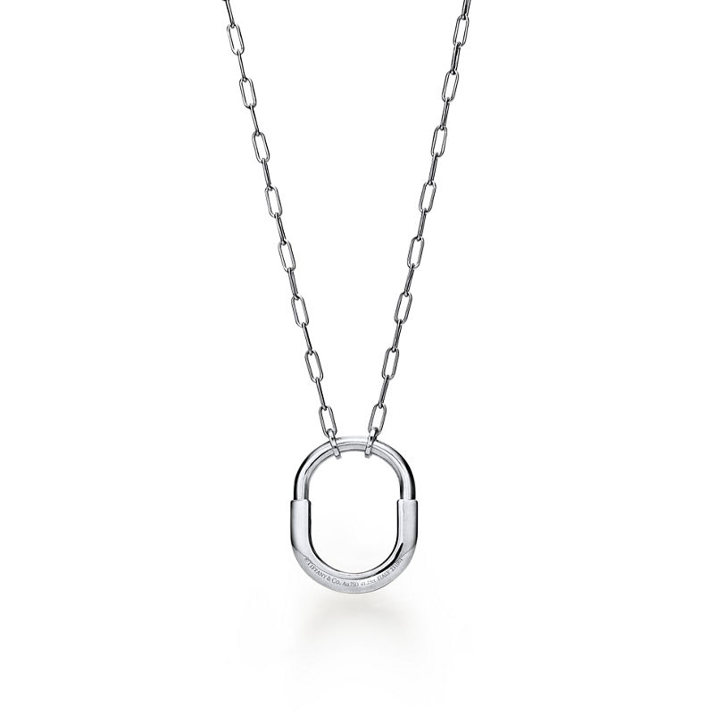 Tiffany & Co. Tiffany Lock Colgante en oro blanco con diamantes en pavé tamaño mediano Outlet online