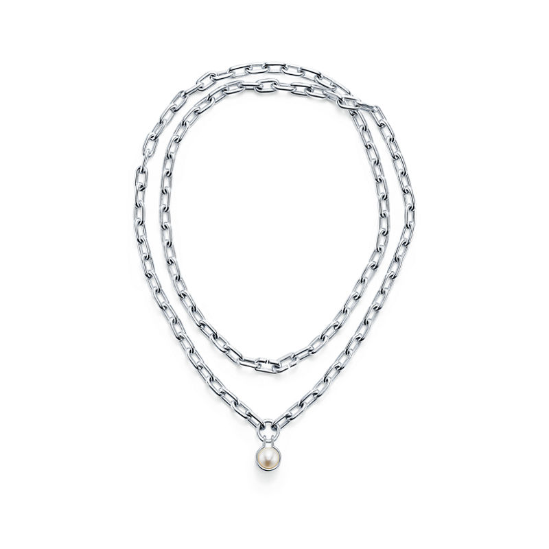 Tiffany & Co. Tiffany HardWear Collar de perla de agua dulce de plata de ley 81 3 cm de plata de ley Liquidación
