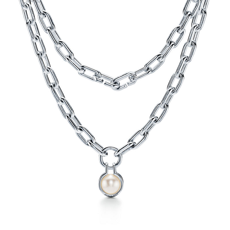 Tiffany & Co. Tiffany HardWear Collar de perla de agua dulce de plata de ley 81 3 cm de plata de ley Liquidación