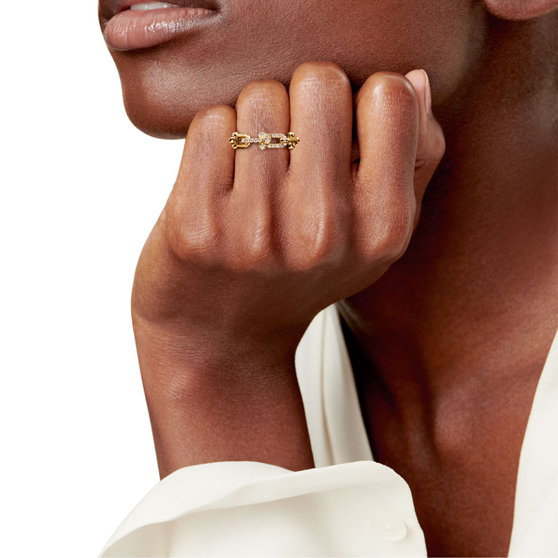 Tiffany & Co. Tiffany HardWear Anillo de eslabones pequeños de oro amarillo con diamantes Oferta especial