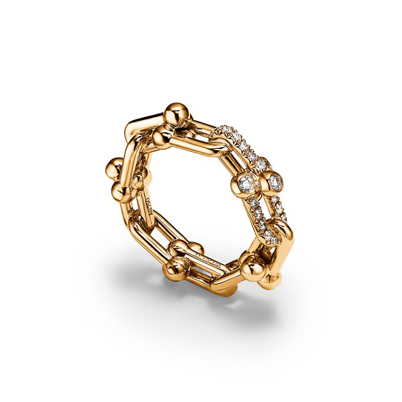Tiffany & Co. Tiffany HardWear Anillo de eslabones pequeños de oro amarillo con diamantes Oferta especial