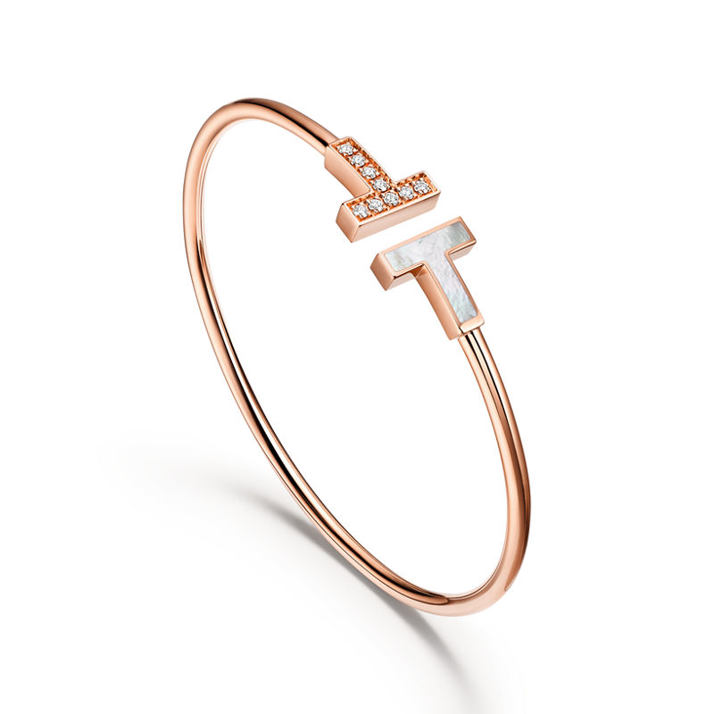 Tiffany & Co. Tiffany T Pulsera Wire de oro rosa con diamantes y nácar COMPRAR AHORA
