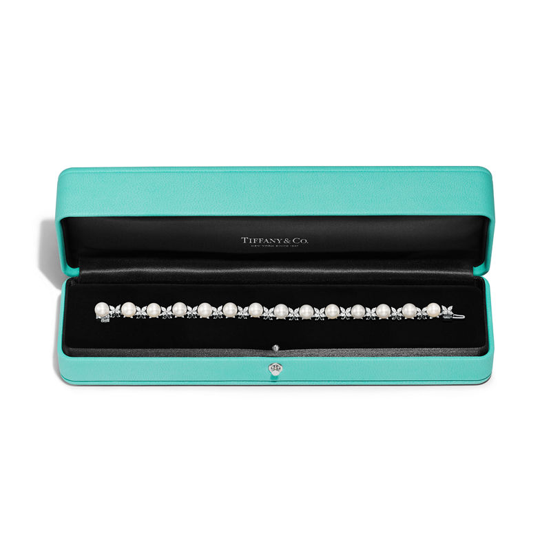Tiffany & Co. Tiffany Victoria® Pulsera de tenis en platino con diamantes y perlas Oferta especial de fábrica