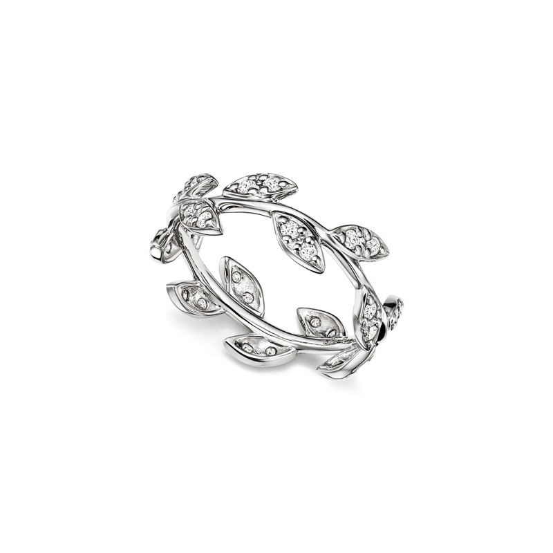 Tiffany & Co. Paloma Picasso® Anillo Olive Leaf en oro blanco con diamantes tamaño estrecho En oferta