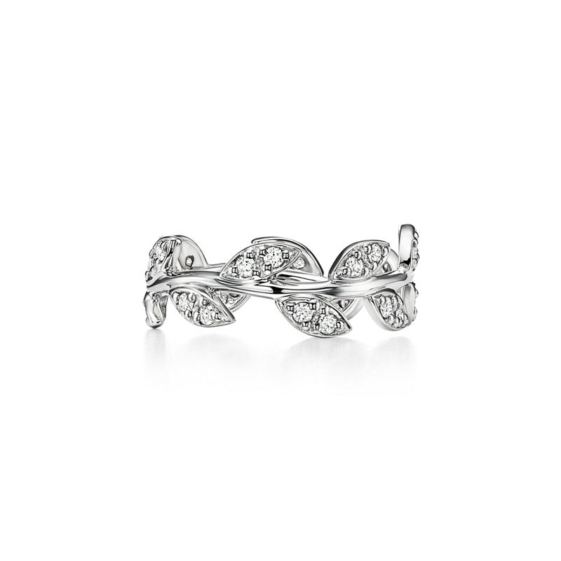 Tiffany & Co. Paloma Picasso® Anillo Olive Leaf en oro blanco con diamantes tamaño estrecho En oferta